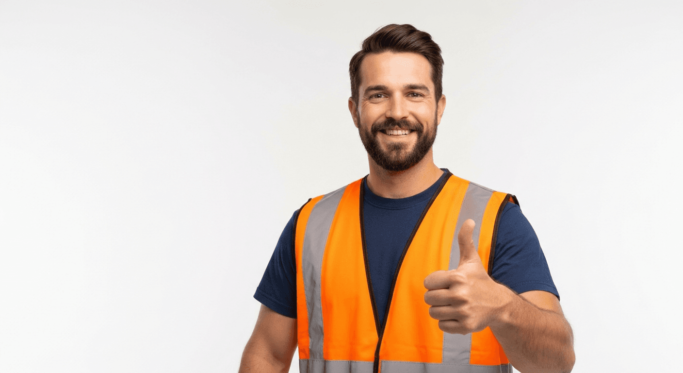 Smiling tradie in hi-vis workwear giving thumbs up